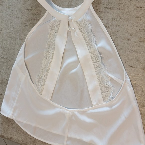 FOREVER 21 White Sheer Halter Cropped Blouse Sleeveless Halter Top Size S - Picture 8 of 12